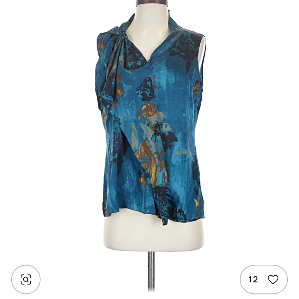 Elie Tahari Teal and Orange Sleeveless Blouse